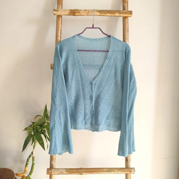 ๐ Bell Sleeve Light Blue Cardigan - Picture 15 of 15